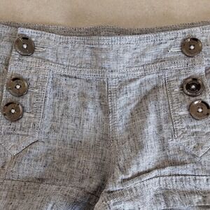 Express Shorts Womens 00 Black & White Linen, Button Front Shorties Beach Casual